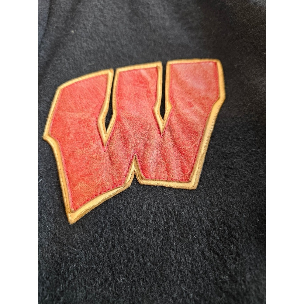 Vintage Style Leather Varsity Jacket Mens L Wisconsin Badgers Wool Jeff Hamilton - Picture 13 of 15